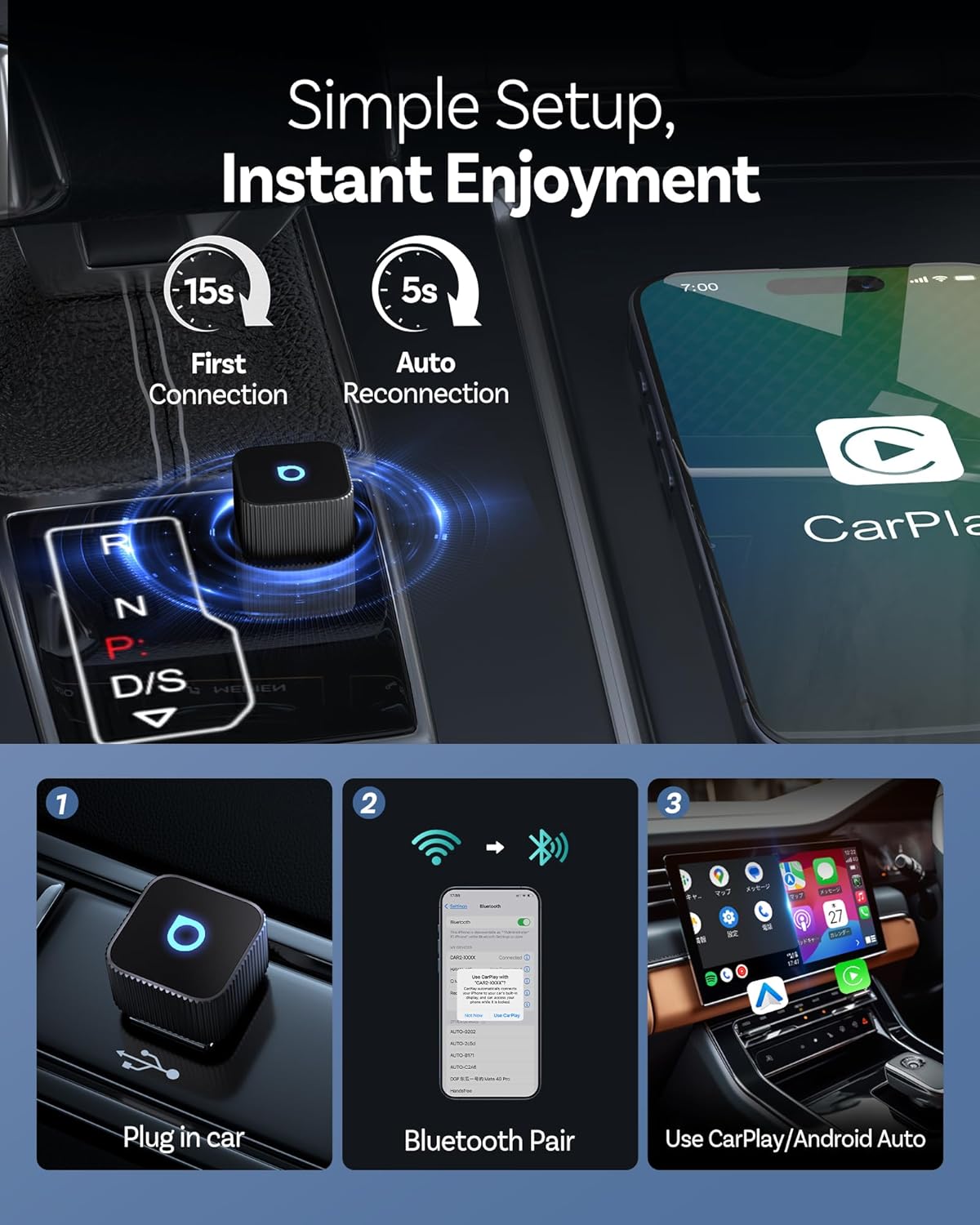 Universal Wireless CarPlay and Android Auto Adapter